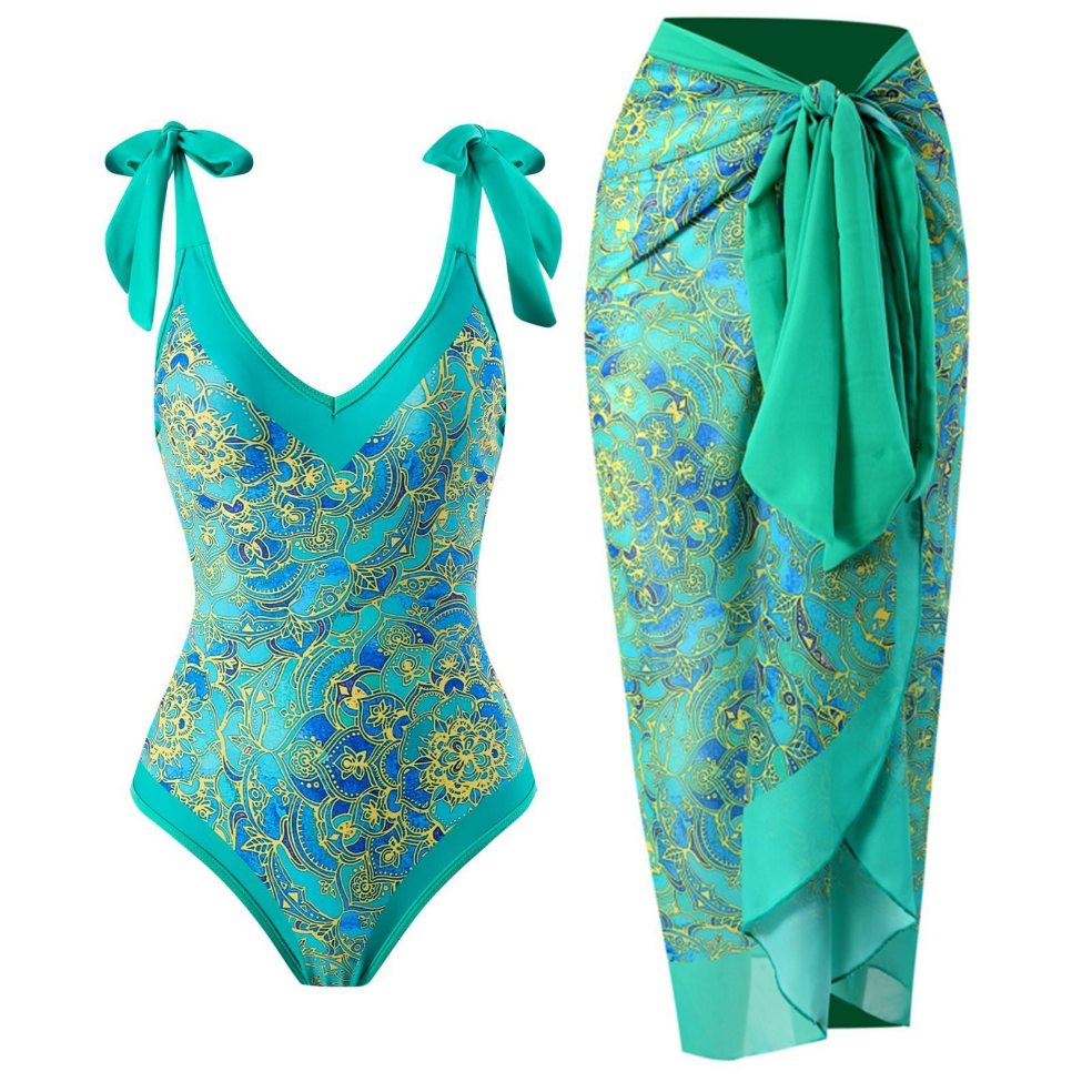 Der beste Sommerbadeanzug für Frauen, schlankmachendes und Retro-Außenhandels-Riemenbadeanzug-Set, Chiffon
