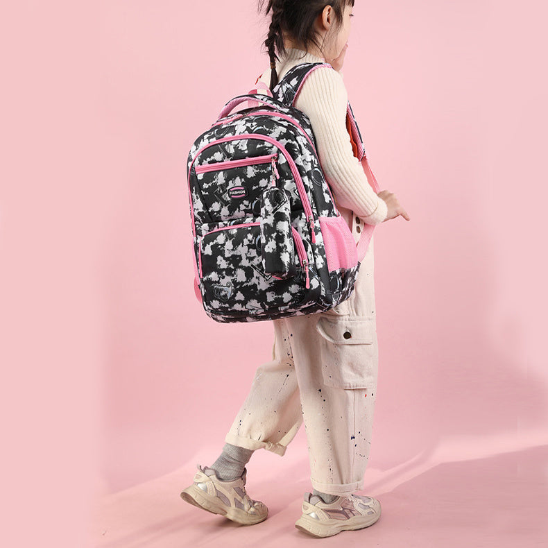 Druckrucksack mit Federmäppchen Fsahion Sweet Primary School Students Schultasche für Mädchen Jungen