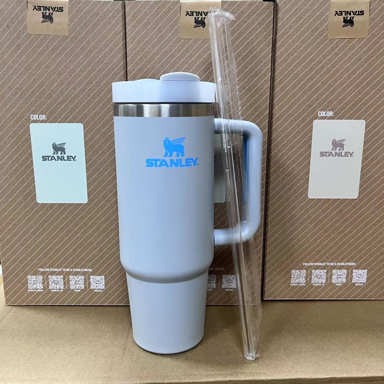 Stanley Becher mit Griff, Strohhalmdeckel, Edelstahl, 30 oz, vakuumisolierter Autobecher, doppelwandiger Thermobecher für unterwegs 