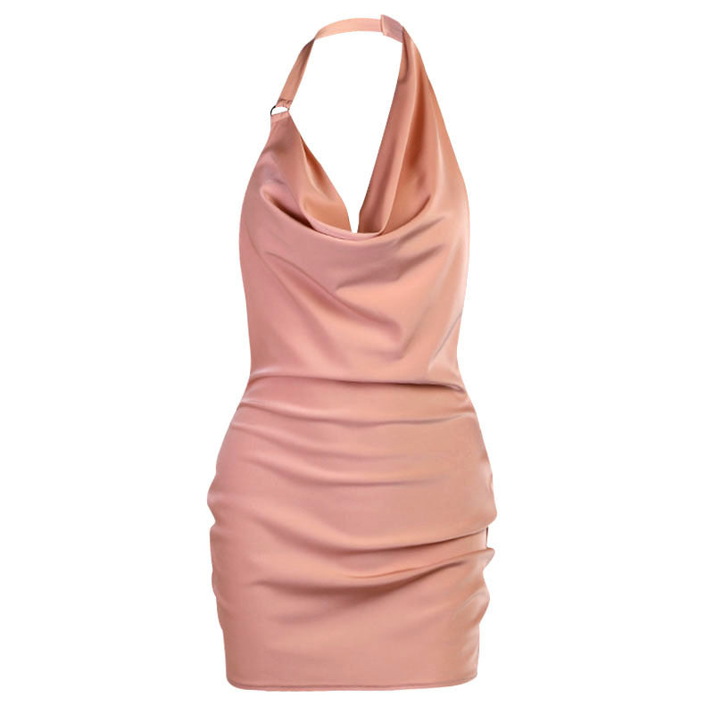 Satin-Partykleid mit V-Ausschnitt, rückenfreies Mini-Kleid, ärmellos, Sommer-Partykleid