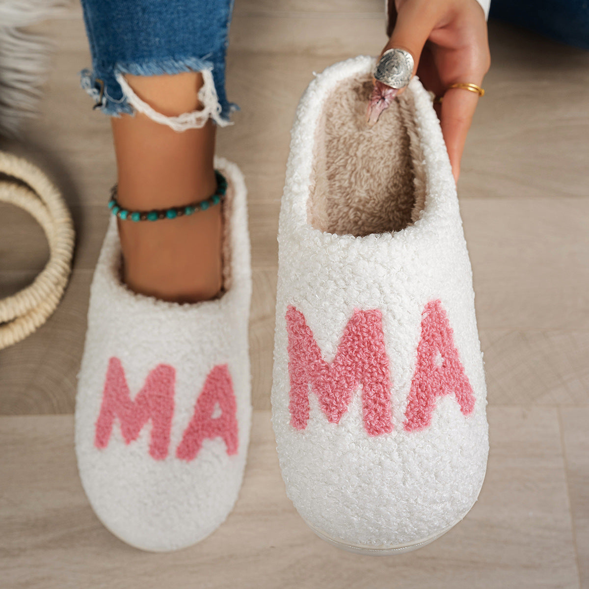 MAMA Weihnachtsgeschenk Plüsch-Baumwoll-Hausschuhe