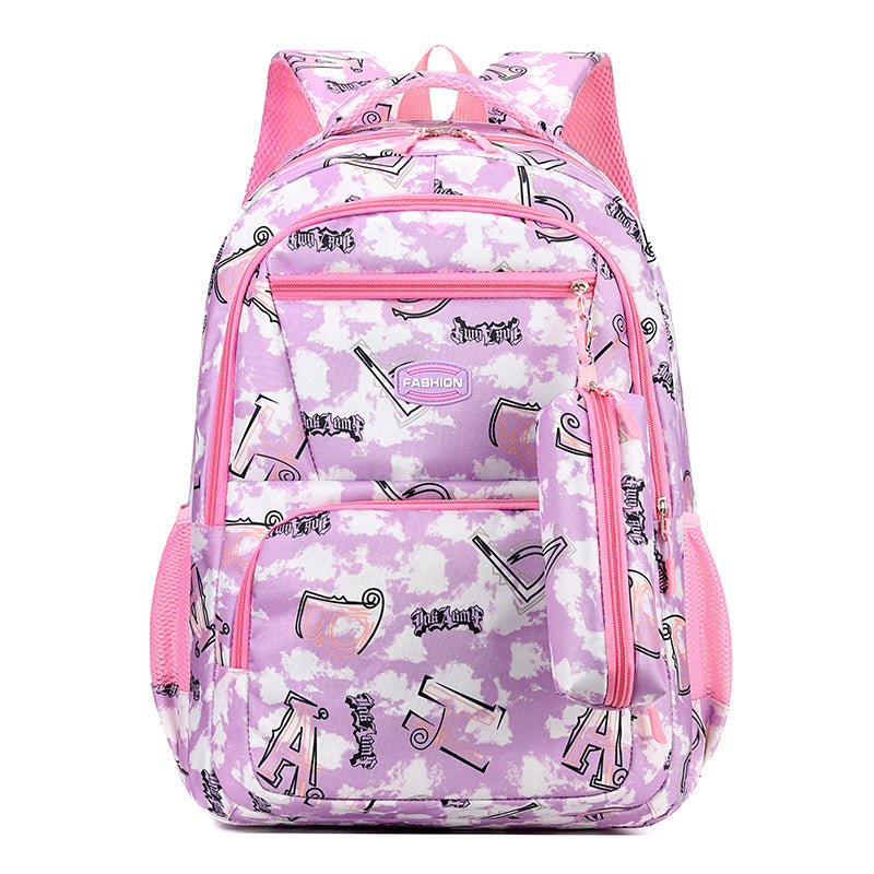 Druckrucksack mit Federmäppchen Fsahion Sweet Primary School Students Schultasche für Mädchen Jungen