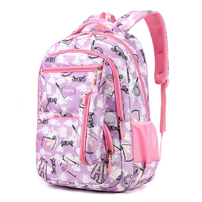 Druckrucksack mit Federmäppchen Fsahion Sweet Primary School Students Schultasche für Mädchen Jungen