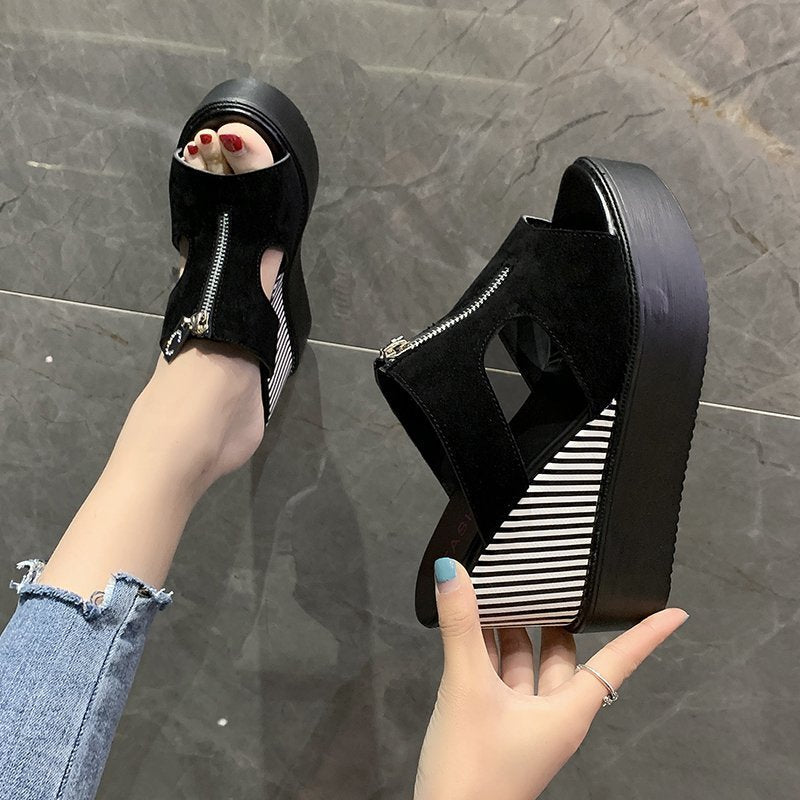 Neue Stil Muffin Bottom Inner Erhöhung Sandalen Hohl Fisch Mund