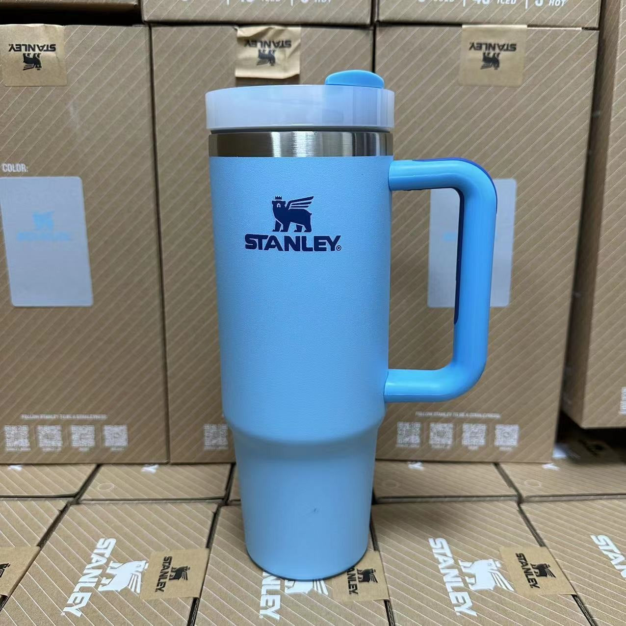 Stanley Becher mit Griff, Strohhalmdeckel, Edelstahl, 30 oz, vakuumisolierter Autobecher, doppelwandiger Thermobecher für unterwegs 