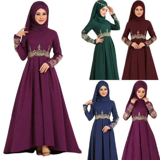 Muslimisches besticktes Kleid mit hoher Taille und ethnischem, elegantem, anmutigem, schmalem Schnitt