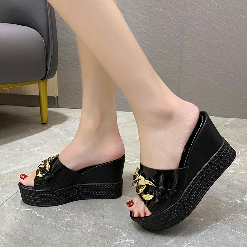 Neue Stil Muffin Bottom Inner Erhöhung Sandalen Hohl Fisch Mund
