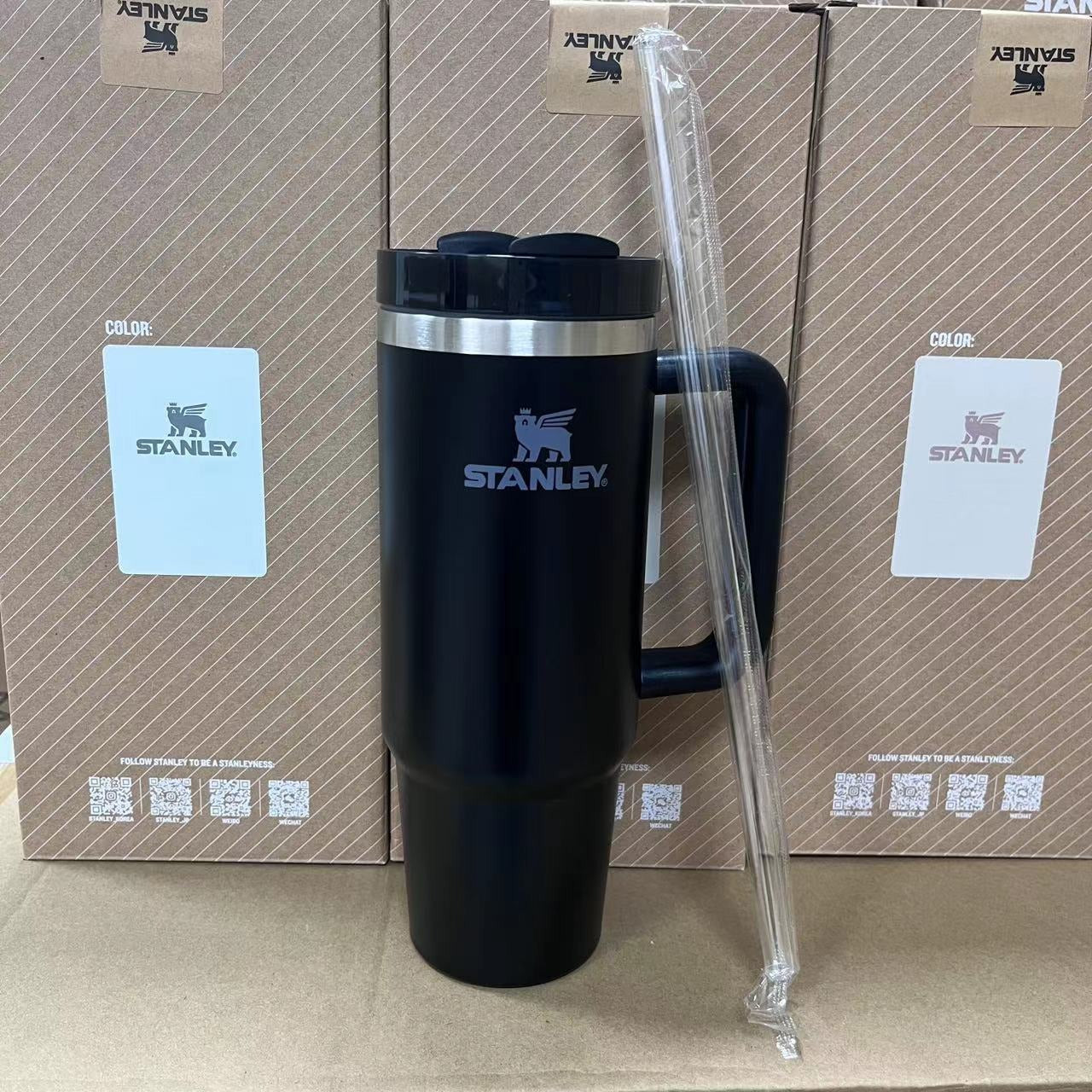 Stanley Becher mit Griff, Strohhalmdeckel, Edelstahl, 30 oz, vakuumisolierter Autobecher, doppelwandiger Thermobecher für unterwegs 