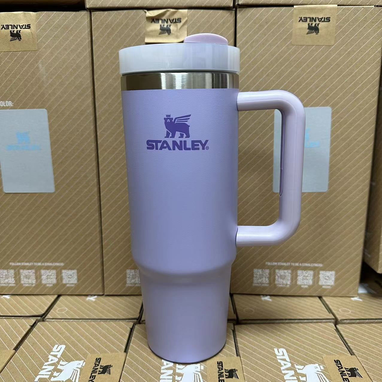 Stanley Becher mit Griff, Strohhalmdeckel, Edelstahl, 30 oz, vakuumisolierter Autobecher, doppelwandiger Thermobecher für unterwegs 