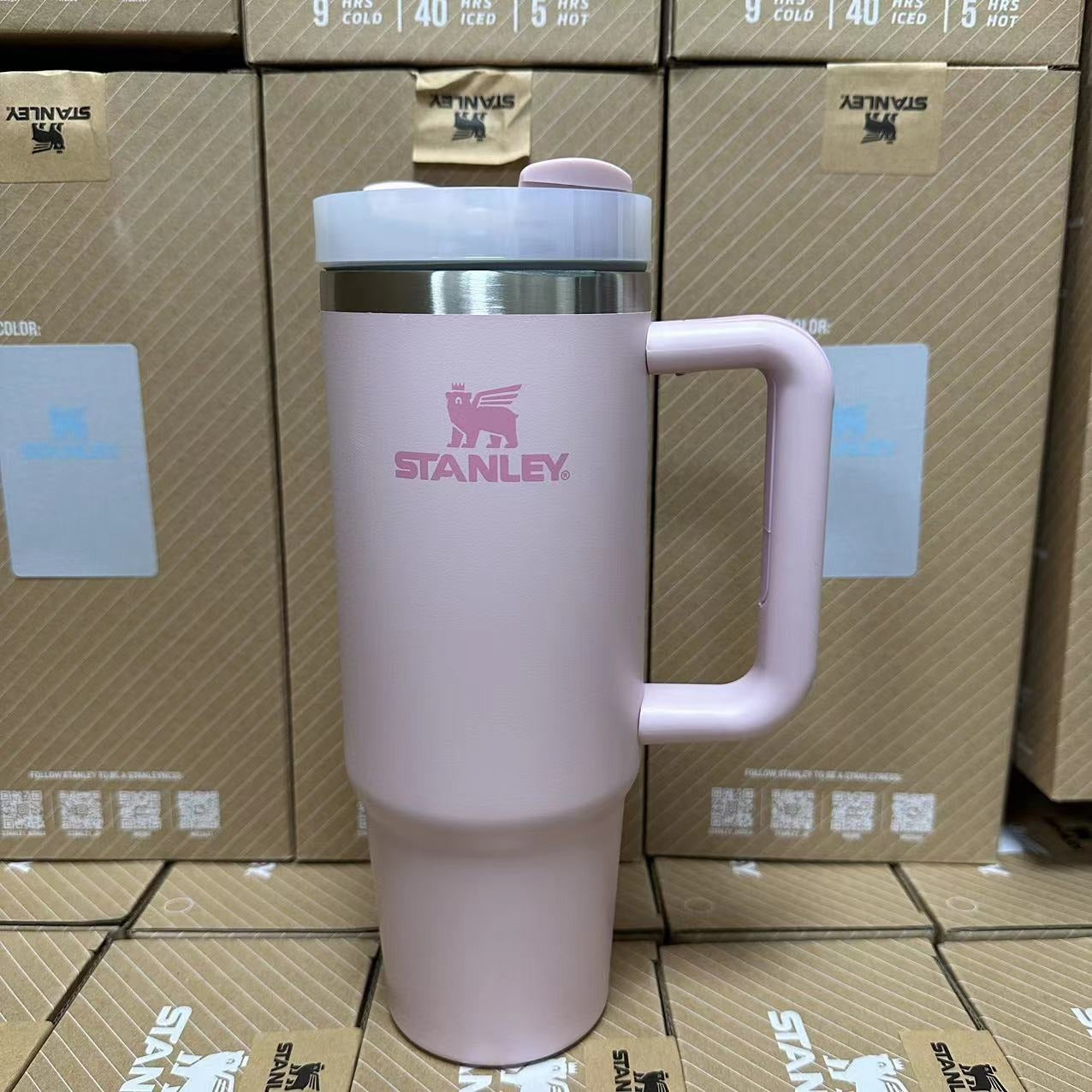 Stanley Becher mit Griff, Strohhalmdeckel, Edelstahl, 30 oz, vakuumisolierter Autobecher, doppelwandiger Thermobecher für unterwegs 