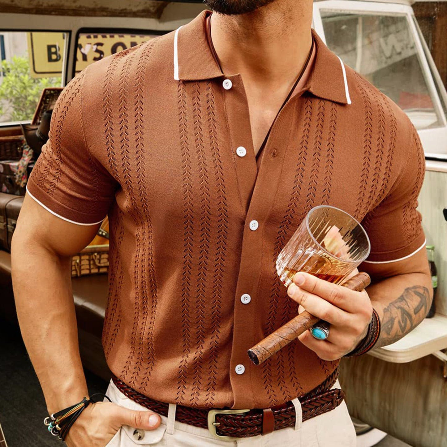 Kurzarm-Poloshirt Sommer Button Revers Top Fashion Business Herrenbekleidung