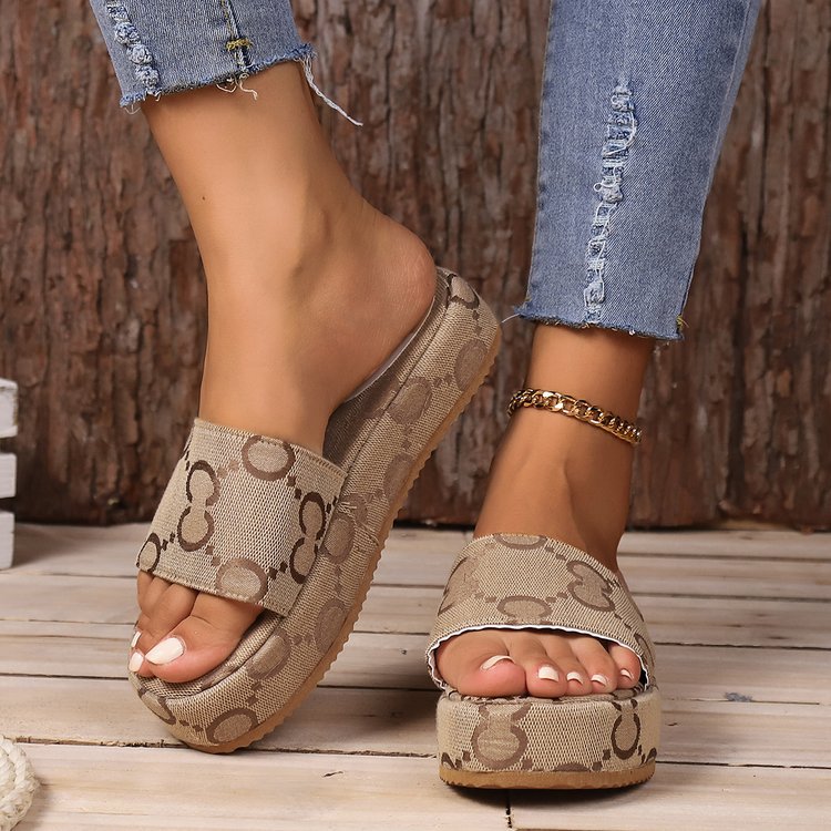 Drucken Sie dicke Sohlen flache Hausschuhe Sommermode Casual Outdoor Strandschuhe für Frauen