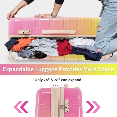 Hardshell Luggage Sets 3 Piece Gradient Color Expandable Suitcase With Spinner Wheels And TSA Lock Lightweight 20 24 28 Available,Pink Green