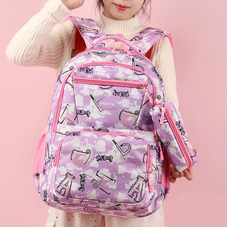 Druckrucksack mit Federmäppchen Fsahion Sweet Primary School Students Schultasche für Mädchen Jungen