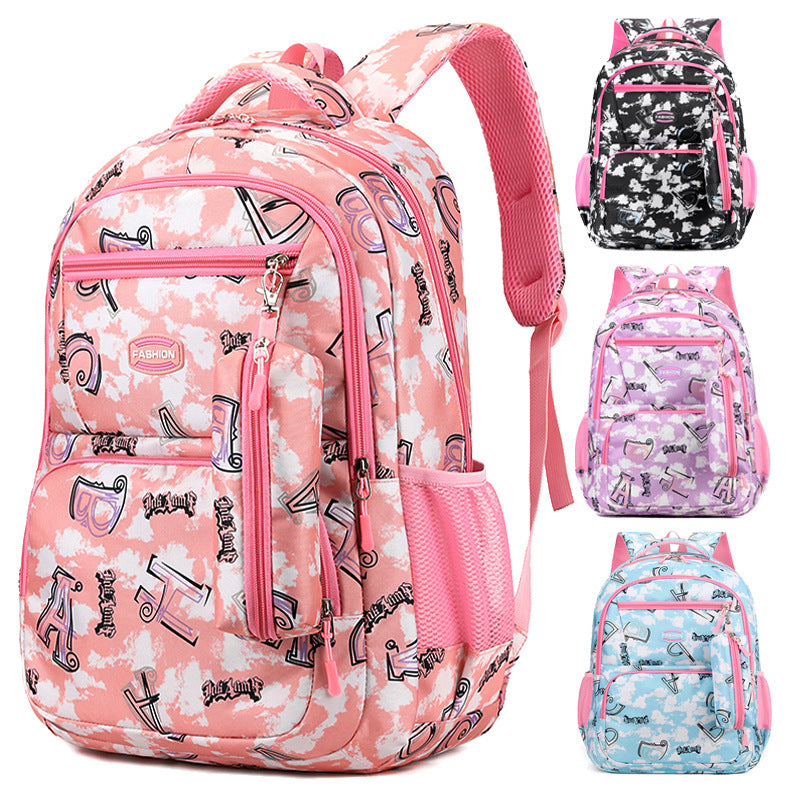 Druckrucksack mit Federmäppchen Fsahion Sweet Primary School Students Schultasche für Mädchen Jungen