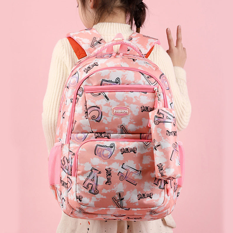 Druckrucksack mit Federmäppchen Fsahion Sweet Primary School Students Schultasche für Mädchen Jungen