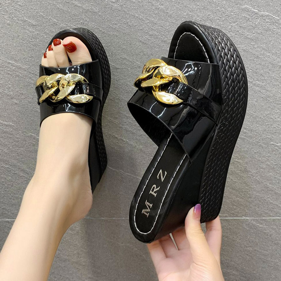 Neue Stil Muffin Bottom Inner Erhöhung Sandalen Hohl Fisch Mund