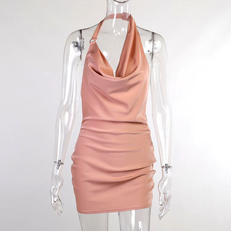 Satin-Partykleid mit V-Ausschnitt, rückenfreies Mini-Kleid, ärmellos, Sommer-Partykleid