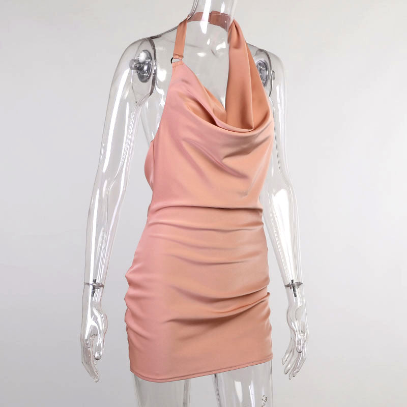 Satin-Partykleid mit V-Ausschnitt, rückenfreies Mini-Kleid, ärmellos, Sommer-Partykleid